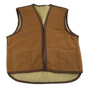 Vintage Brown Canvas Sherpa Lined Vest 70s 80s Carhartt Style Fits like Large